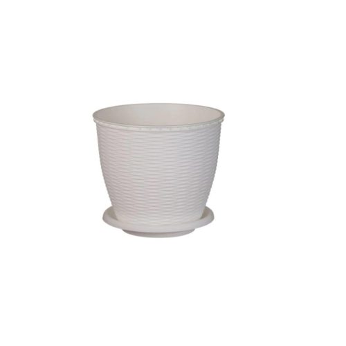 Cserép+Alátét Rattan 6 Literes Fehér